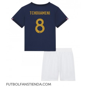 Francia Aurelien Tchouameni #8 Primera Equipación Niños Mundial 2022 Manga Corta (+ Pantalones cortos)